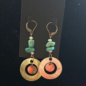 Turquoise and Pink Shell Dangle Earrings